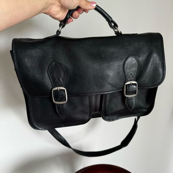 Vintage Black Leather Briefcase Messenger Bag - Picture 2 of 13